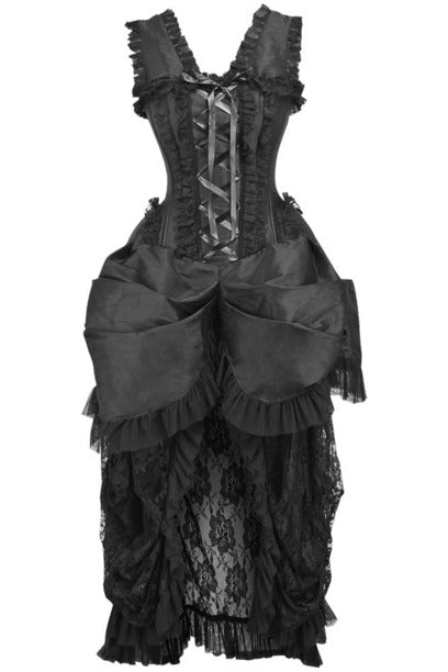 Top Drawer Steel Boned Black Lace Victorian Bustle Corset Dress.