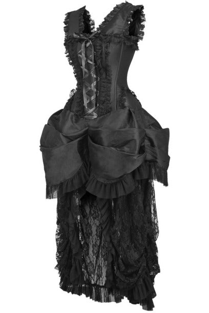Top Drawer Steel Boned Black Lace Victorian Bustle Corset Dress.