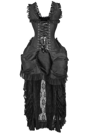 Top Drawer Steel Boned Black Lace Victorian Bustle Corset Dress.