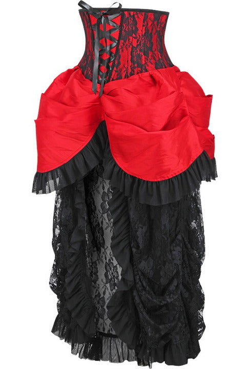 Top Drawer Steel Boned Red/Black Lace Victorian Bustle Underbust Corset Dress.