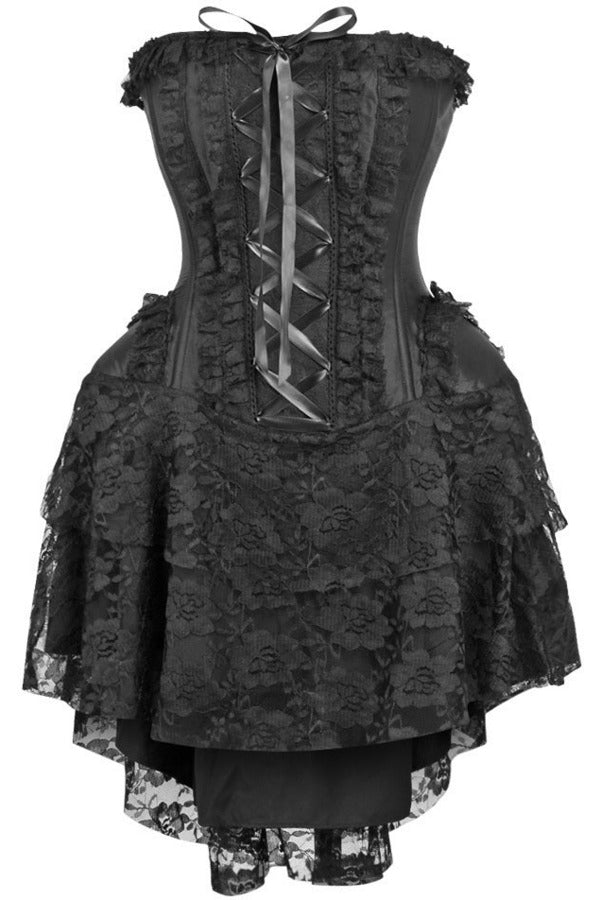 Top Drawer Steel Boned Strapless Black Lace Victorian Corset Dress.