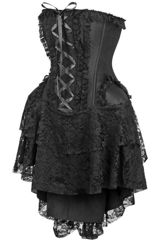 Top Drawer Steel Boned Strapless Black Lace Victorian Corset Dress.