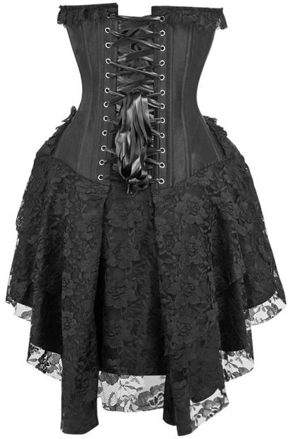 Top Drawer Steel Boned Strapless Black Lace Victorian Corset Dress.