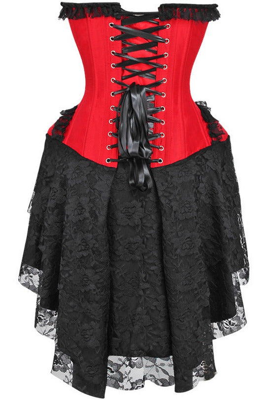 Top Drawer Steel Boned Strapless Red/Black Lace Victorian Corset Dress-Daisy Corsets