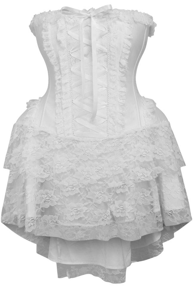 Top Drawer Steel Boned Strapless White Lace Victorian Corset Dress-Daisy Corsets