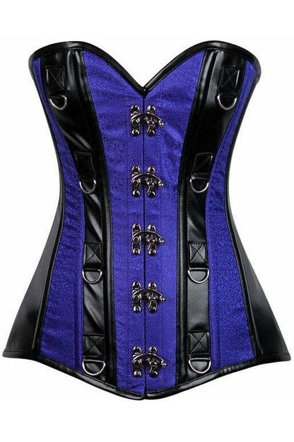 Top Drawer Royal Blue Brocade & Faux Leather Steel Boned Corset.