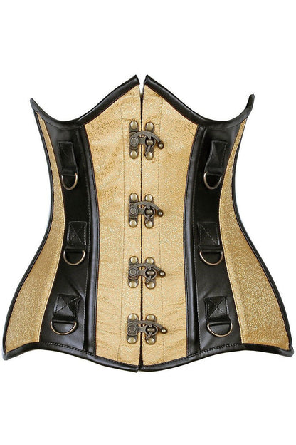 Top Drawer Gold Brocade & Faux Leather Steel Boned Under Bust Corset.