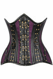 Top Drawer Faux Leather & Plum Brocade Steel Boned Under Bust Corset-Daisy Corsets
