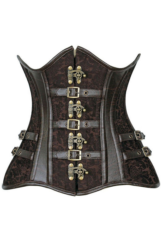 Top Drawer CURVY Brown Brocade Steampunk Steel Double Boned Under Bust Corset.