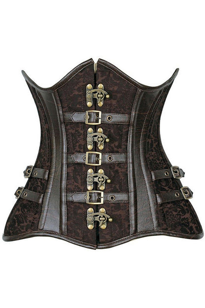 Top Drawer CURVY Brown Brocade Steampunk Steel Double Boned Under Bust Corset.