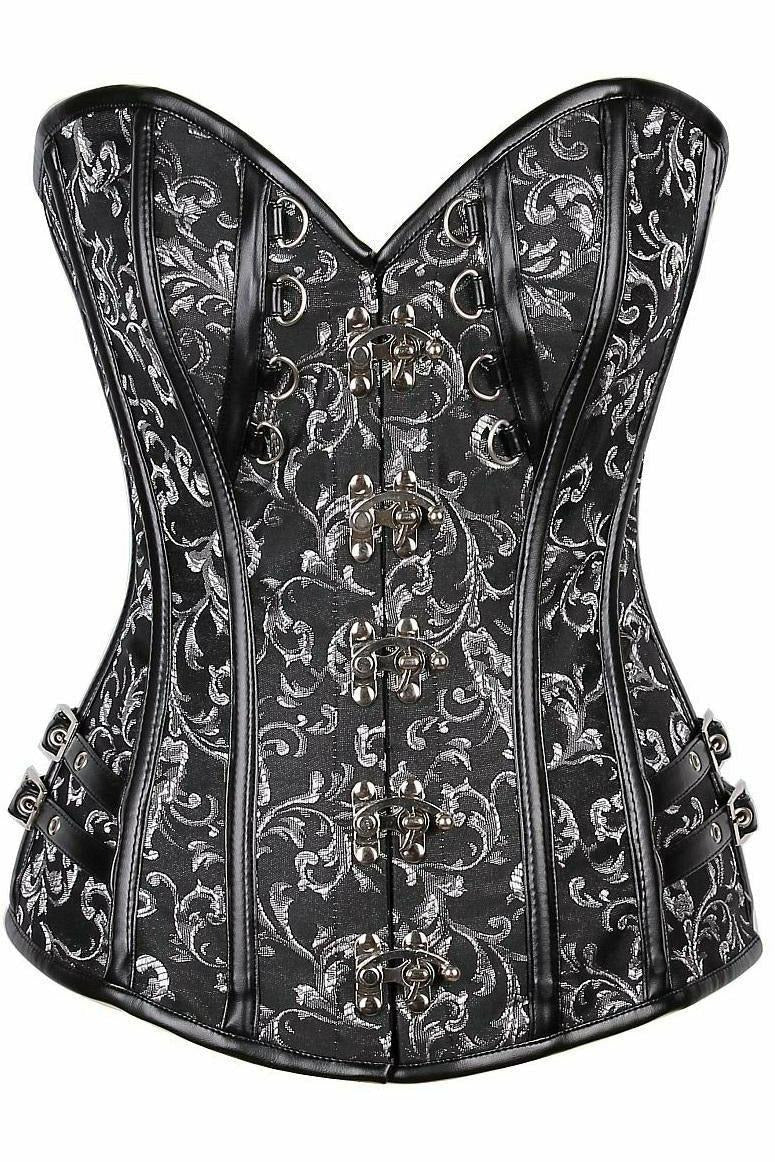 Top Drawer Brocade & Faux Leather Steel Boned Corset-Daisy Corsets