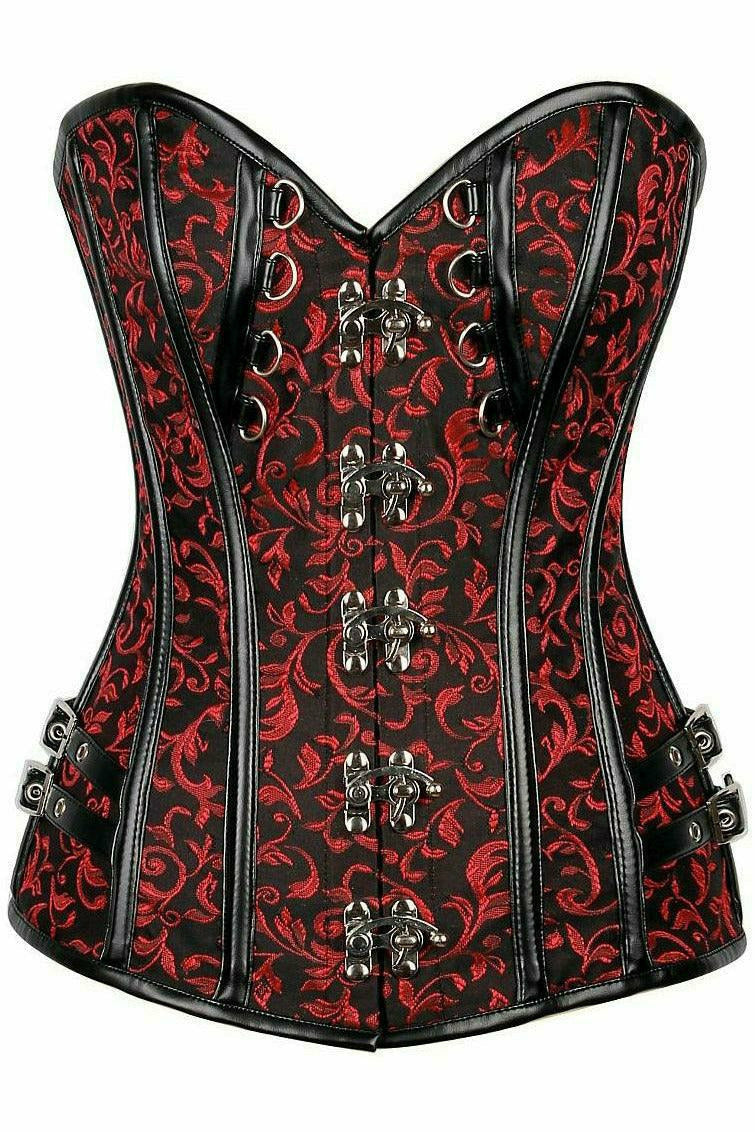 Top Drawer Brocade & Faux Leather Steel Boned Corset-Daisy Corsets