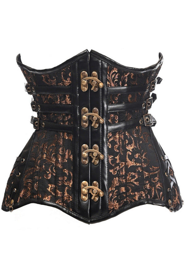 Top Drawer CURVY Steampunk Black/Brown Brocade Steel Double Boned Under Bust Corset-Daisy Corsets