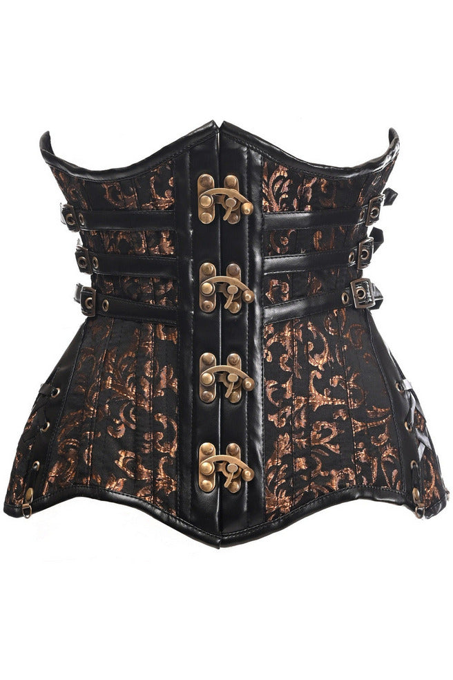 Top Drawer CURVY Steampunk Black/Brown Brocade Steel Double Boned Under Bust Corset.