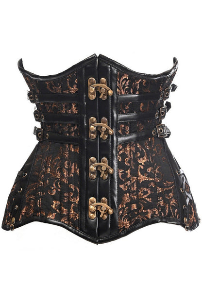 Top Drawer CURVY Steampunk Black/Brown Brocade Steel Double Boned Under Bust Corset.