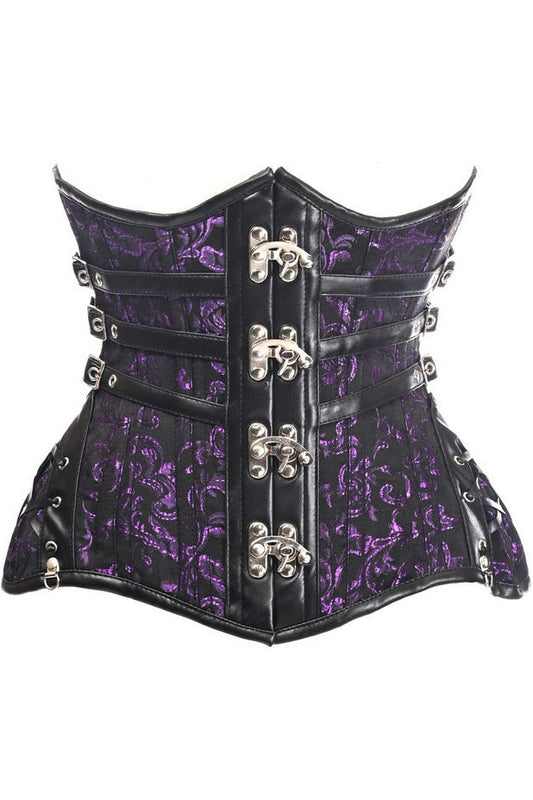 Top Drawer CURVY Steampunk Black/Purple Brocade Steel Double Boned Under Bust Corset.