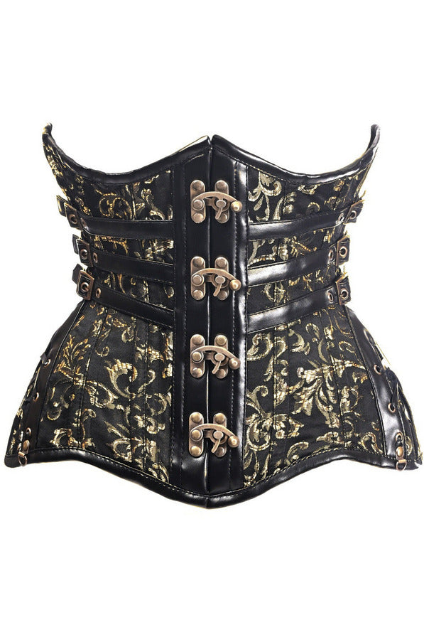 Top Drawer CURVY Steampunk Black/Gold Brocade Steel Double Boned Under Bust Corset-Daisy Corsets