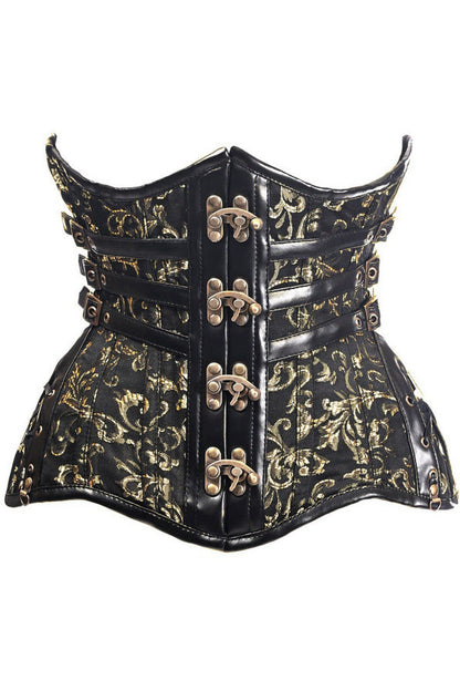Top Drawer CURVY Steampunk Black/Gold Brocade Steel Double Boned Under Bust Corset.