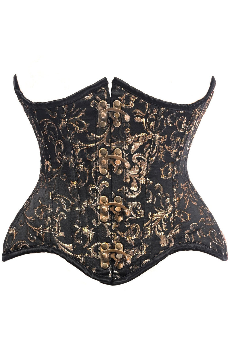 Top Drawer Black/Gold Brocade Double Steel Boned Under Bust Corset-Daisy Corsets