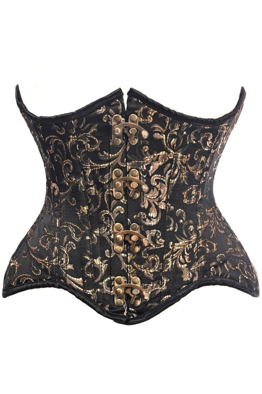 Top Drawer Black/Gold Brocade Double Steel Boned Under Bust Corset.