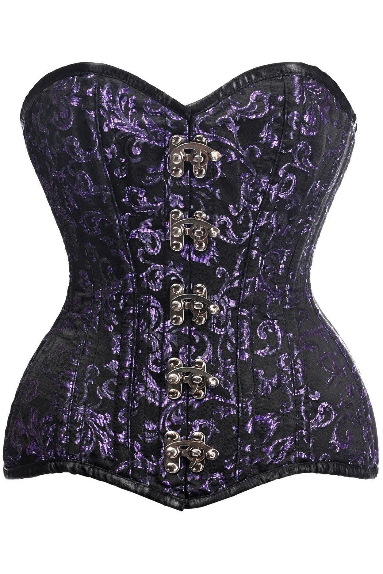 Top Drawer CURVY Black/Purple Brocade Double Steel Boned Overbust Corset.
