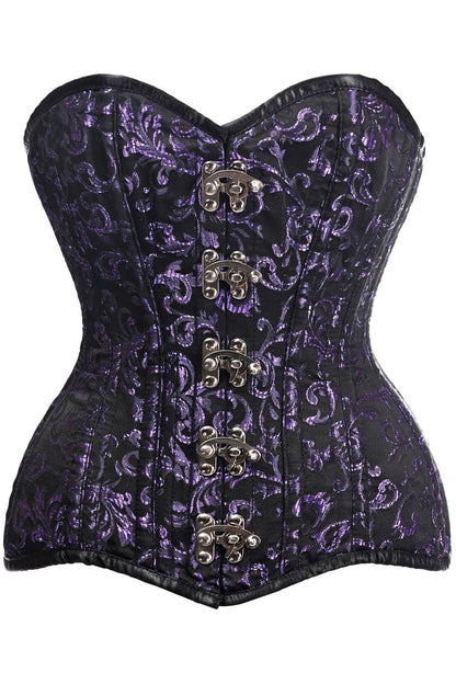 Top Drawer CURVY Black/Purple Brocade Double Steel Boned Overbust Corset.