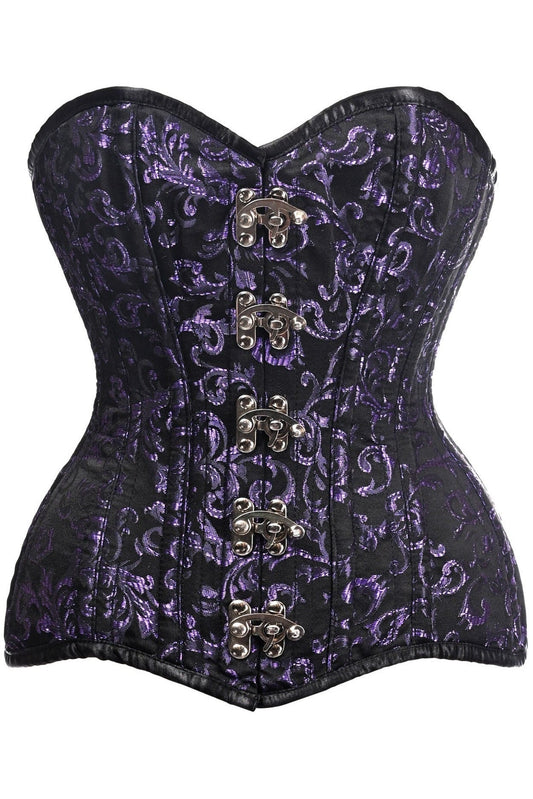 Top Drawer CURVY Black/Purple Brocade Double Steel Boned Overbust Corset.