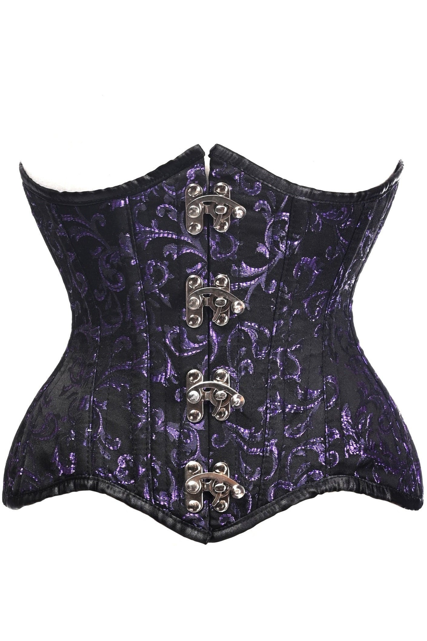 Top Drawer Black/Purple Brocade Double Steel Boned Under Bust Corset.