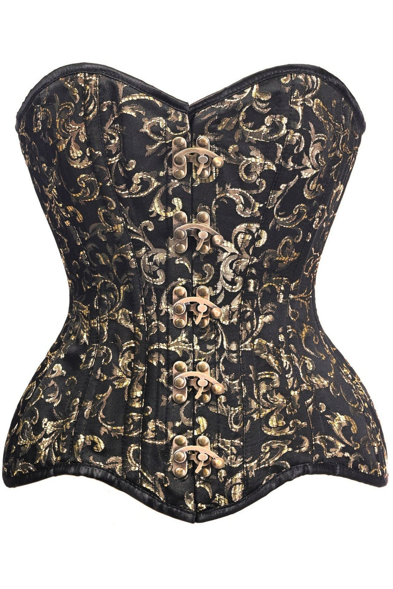 Top Drawer CURVY Black/Gold Brocade Double Steel Boned Overbust Corset-Daisy Corsets