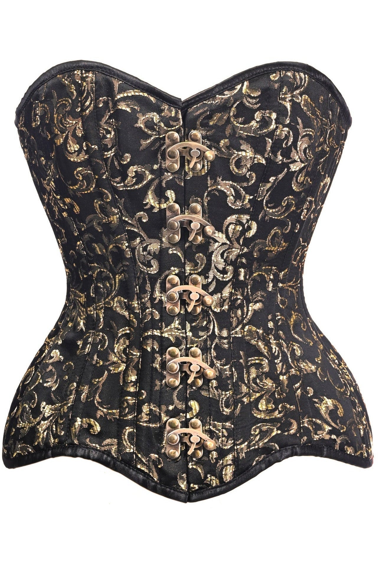 Top Drawer CURVY Black/Gold Brocade Double Steel Boned Overbust Corset.