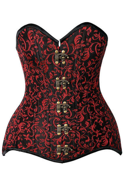 Top Drawer CURVY Black/Red Brocade Double Steel Boned Overbust Corset.