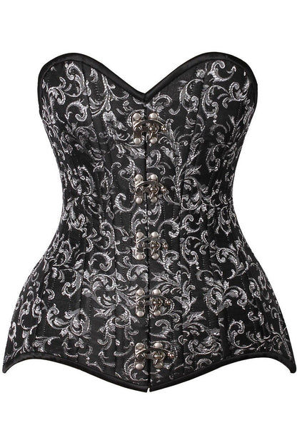 Top Drawer CURVY Black/Silver Brocade Double Steel Boned Overbust Corset.