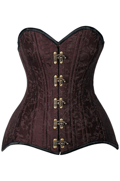 Top Drawer CURVY Brown Brocade Double Steel Boned Overbust Corset.