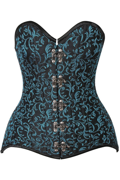 Top Drawer CURVY Teal Brocade Double Steel Boned Overbust Corset.
