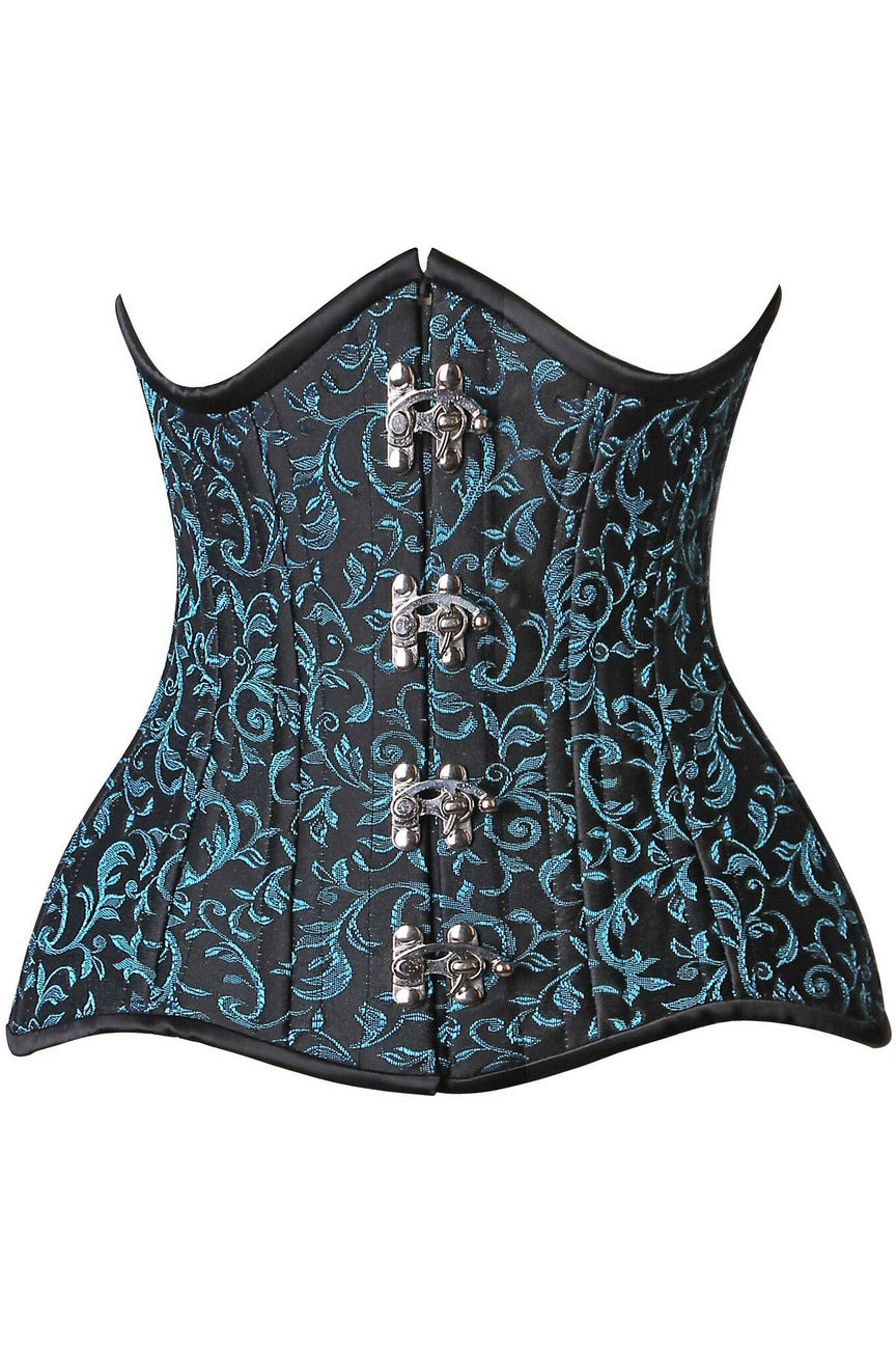 Top Drawer CURVY Teal Brocade Double Steel Boned Under Bust Corset.