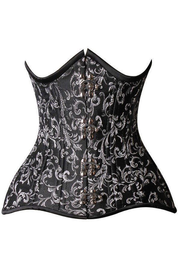 Top Drawer CURVY Black/Silver Brocade Double Steel Boned Under Bust Corset-Daisy Corsets