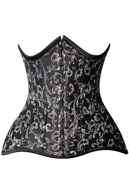 Top Drawer CURVY Black/Silver Brocade Double Steel Boned Under Bust Corset.