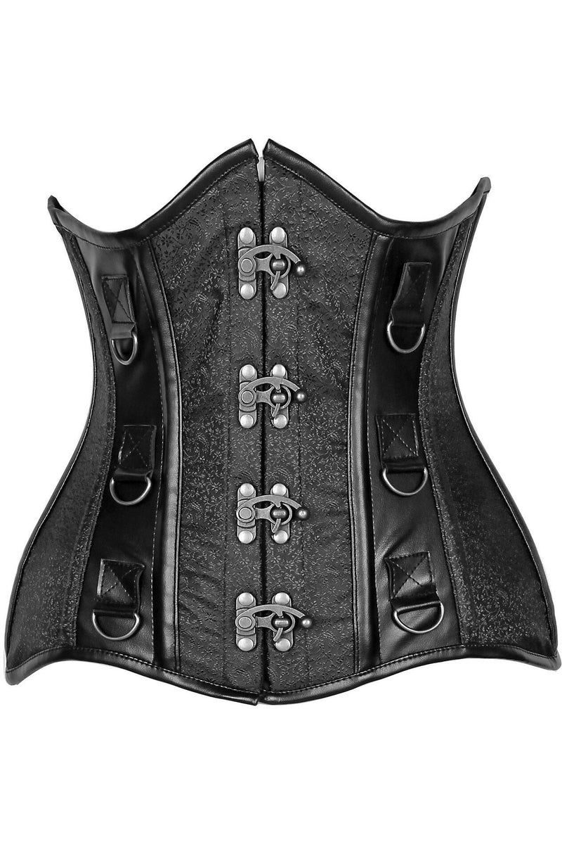 Top Drawer Black Brocade & Faux Leather Steel Boned Under Bust Corset-Daisy Corsets
