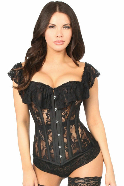 Top Drawer Black Sheer Lace Steel Boned Corset.