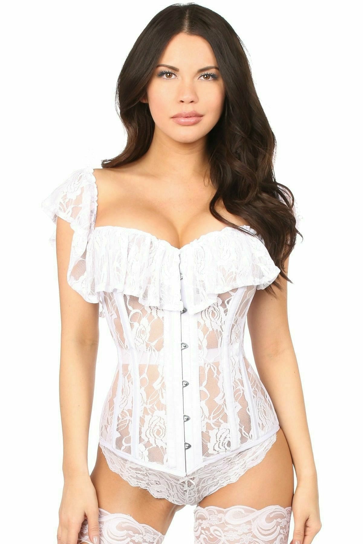 Top Drawer White Sheer Lace Steel Boned Corset.