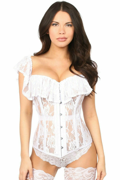 Top Drawer White Sheer Lace Steel Boned Corset.