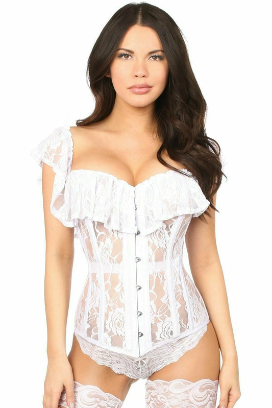 Top Drawer White Sheer Lace Steel Boned Corset.