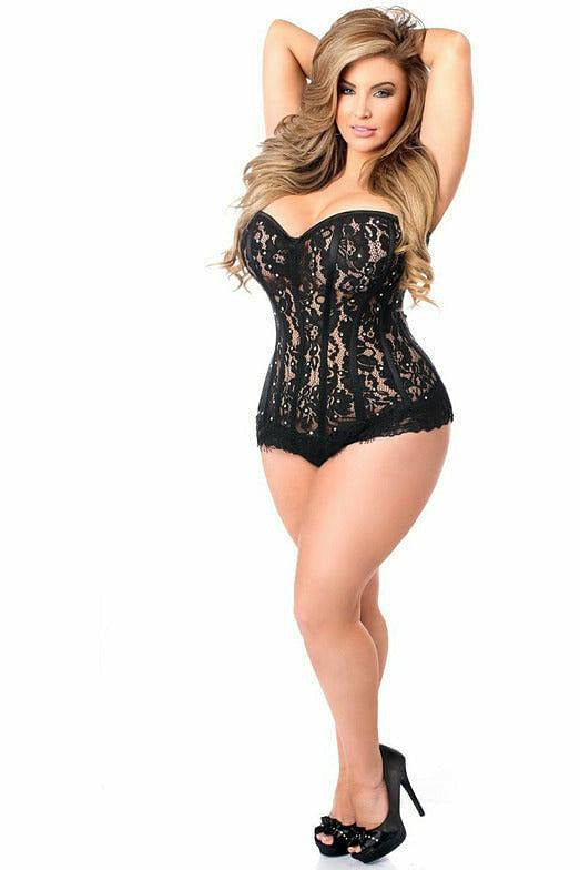 Top Drawer Black Lace Steel Boned Corset w/Rhinestones.