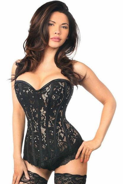 Top Drawer Black Lace Steel Boned Corset w/Rhinestones.
