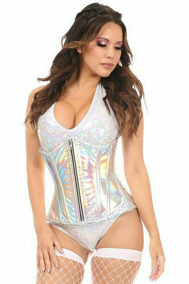 Top Drawer Silver Holo Under Bust Corset w/Zipper.