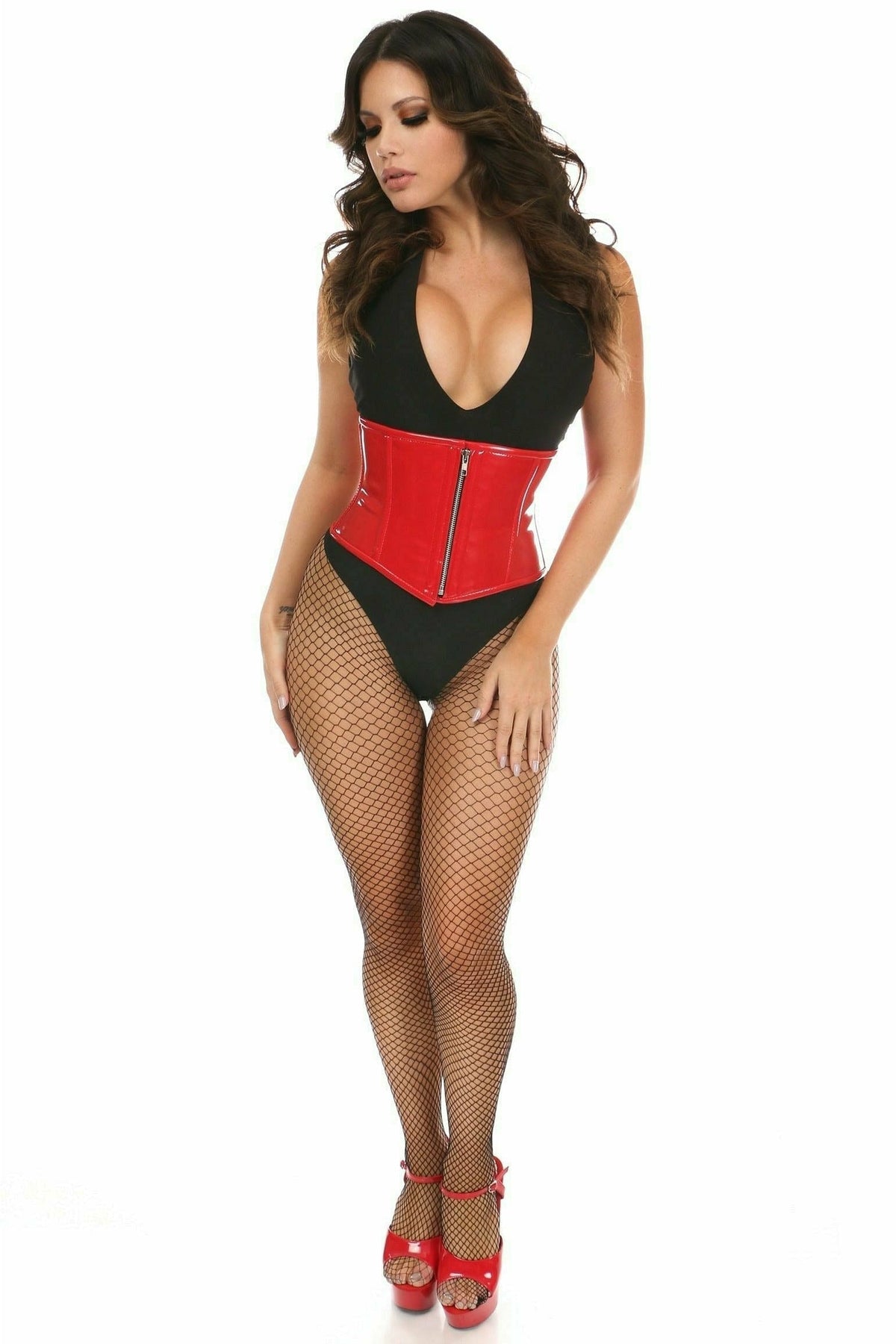 Top Drawer Red Patent Steel Boned Mini Cincher-Daisy Corsets