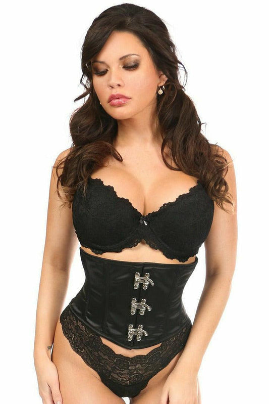 Top Drawer Black Satin Steel Boned Mini Cincher w/Clasps.