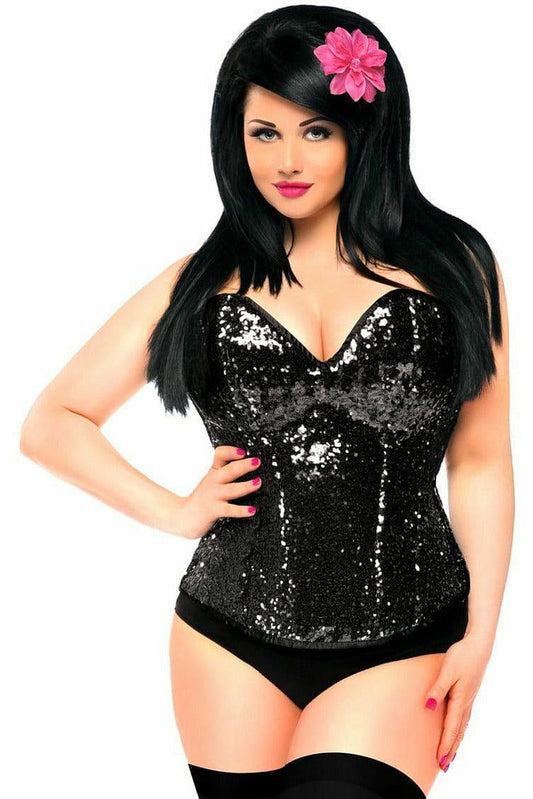 Top Drawer Black Sequin Steel Boned Corset.