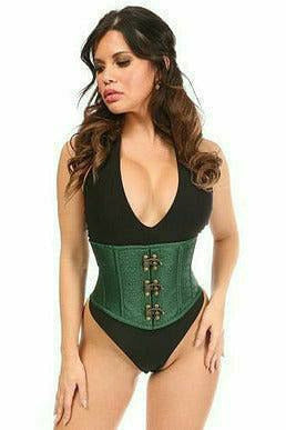 Top Drawer Dark Green Brocade Steel Boned Mini Cincher w/Clasps.