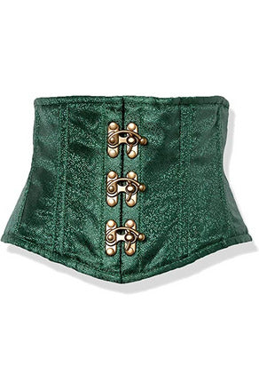 Top Drawer Dark Green Brocade Steel Boned Mini Cincher w/Clasps.